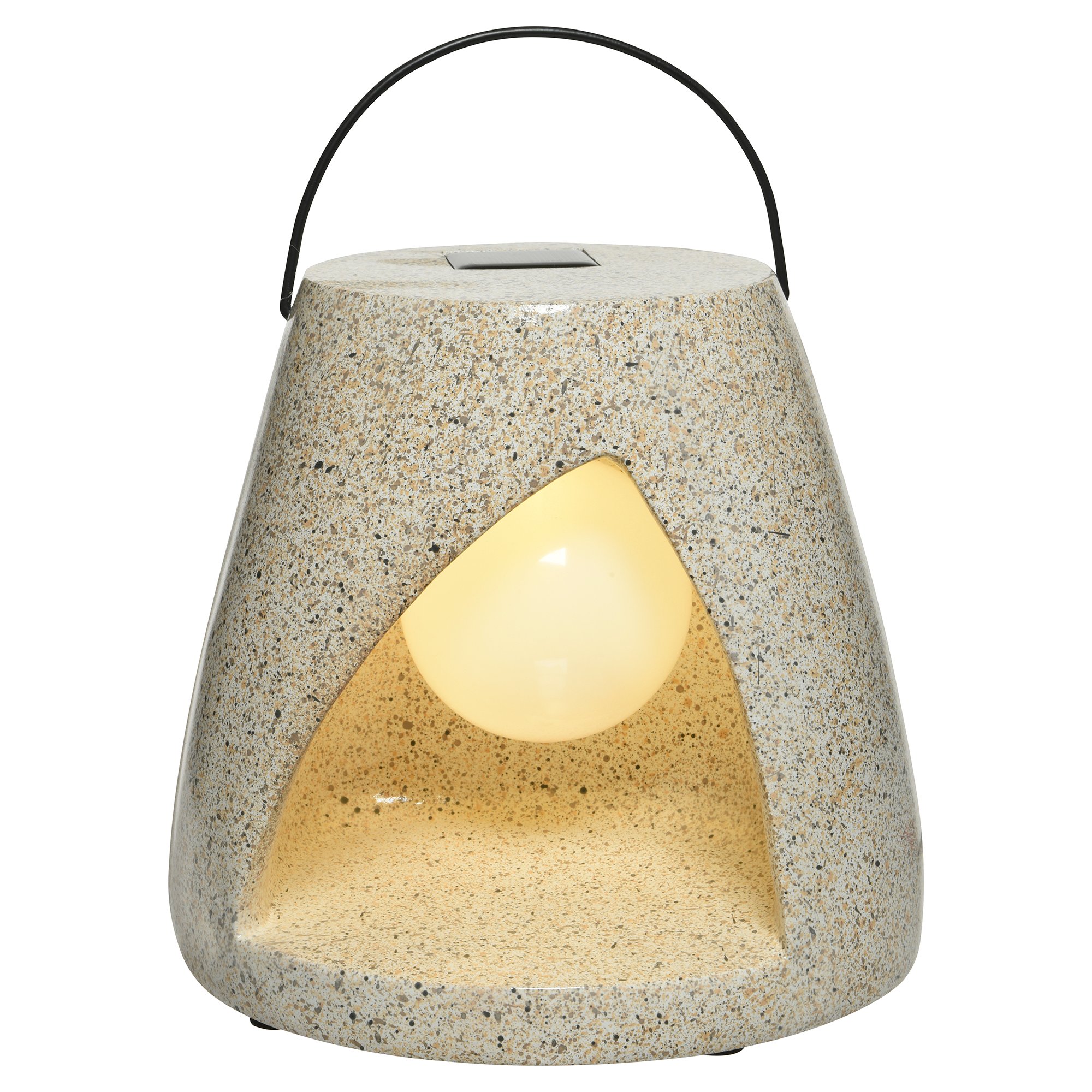 Flecked Lantern Solar Light, Neutral Polyresin | Barker & Stonehouse