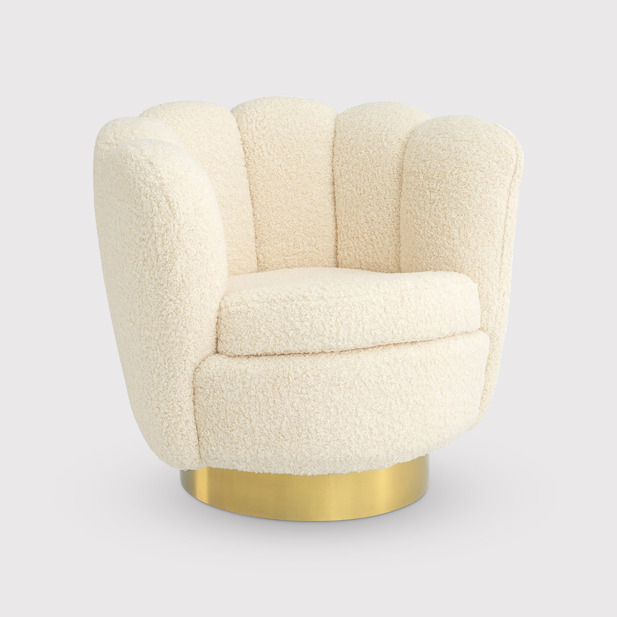 Eichholtz Mirage Swivel Armchair Faux Shearling, White Fabric | Barker & Stonehouse