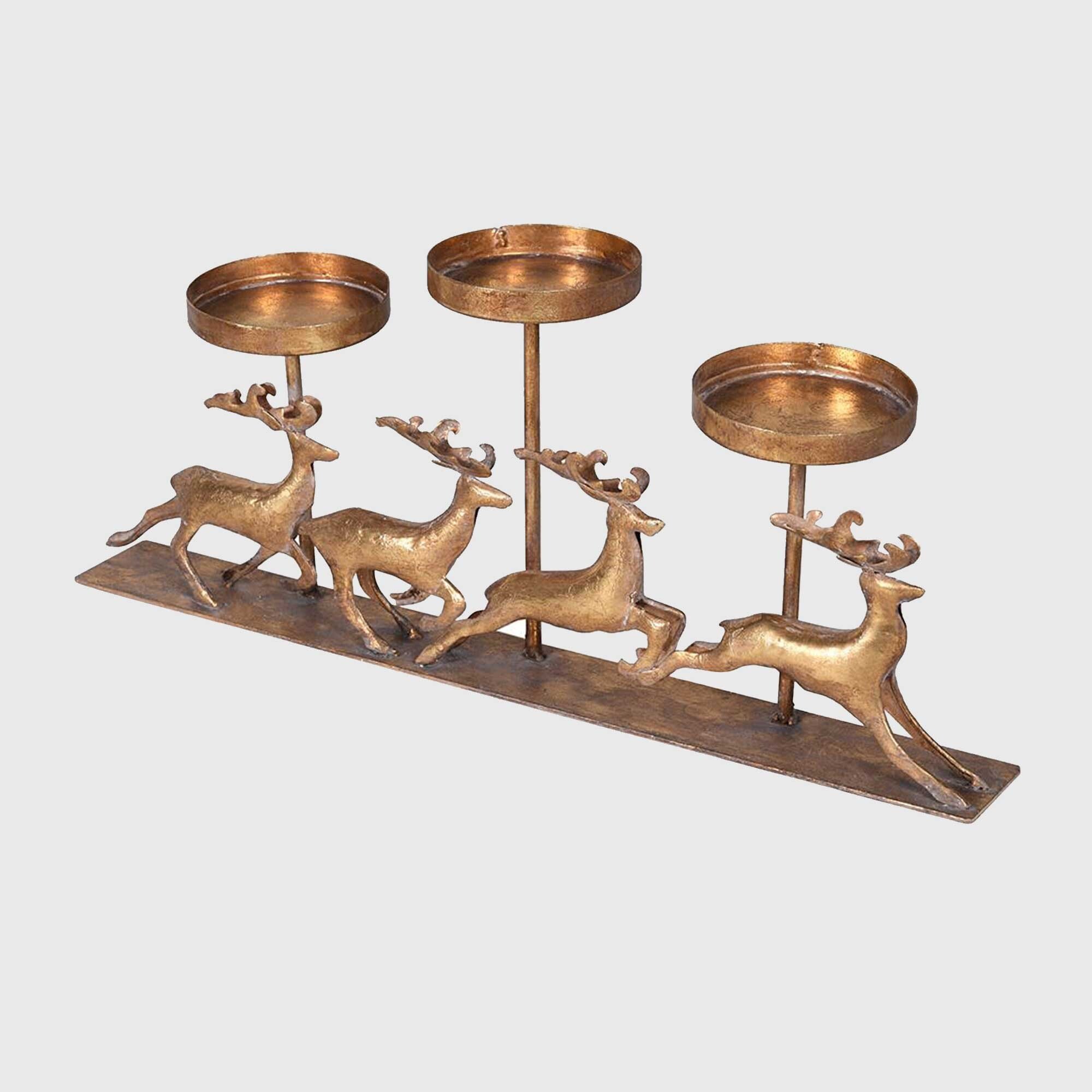 Gold Reindeer Candleholder Metal | Barker & Stonehouse