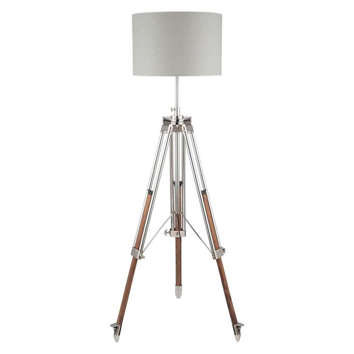 Nickel & Wood Tripod Floor Lamp, Brown Metal | Barker & Stonehouse