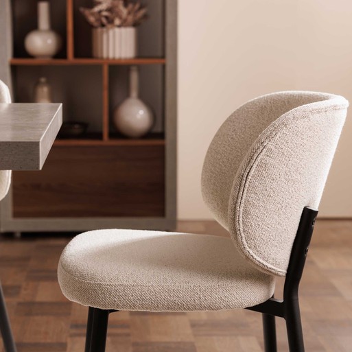 Elodie Neutral Boucle Curved Dining Chair, Off-White - Barker & Stonehouse